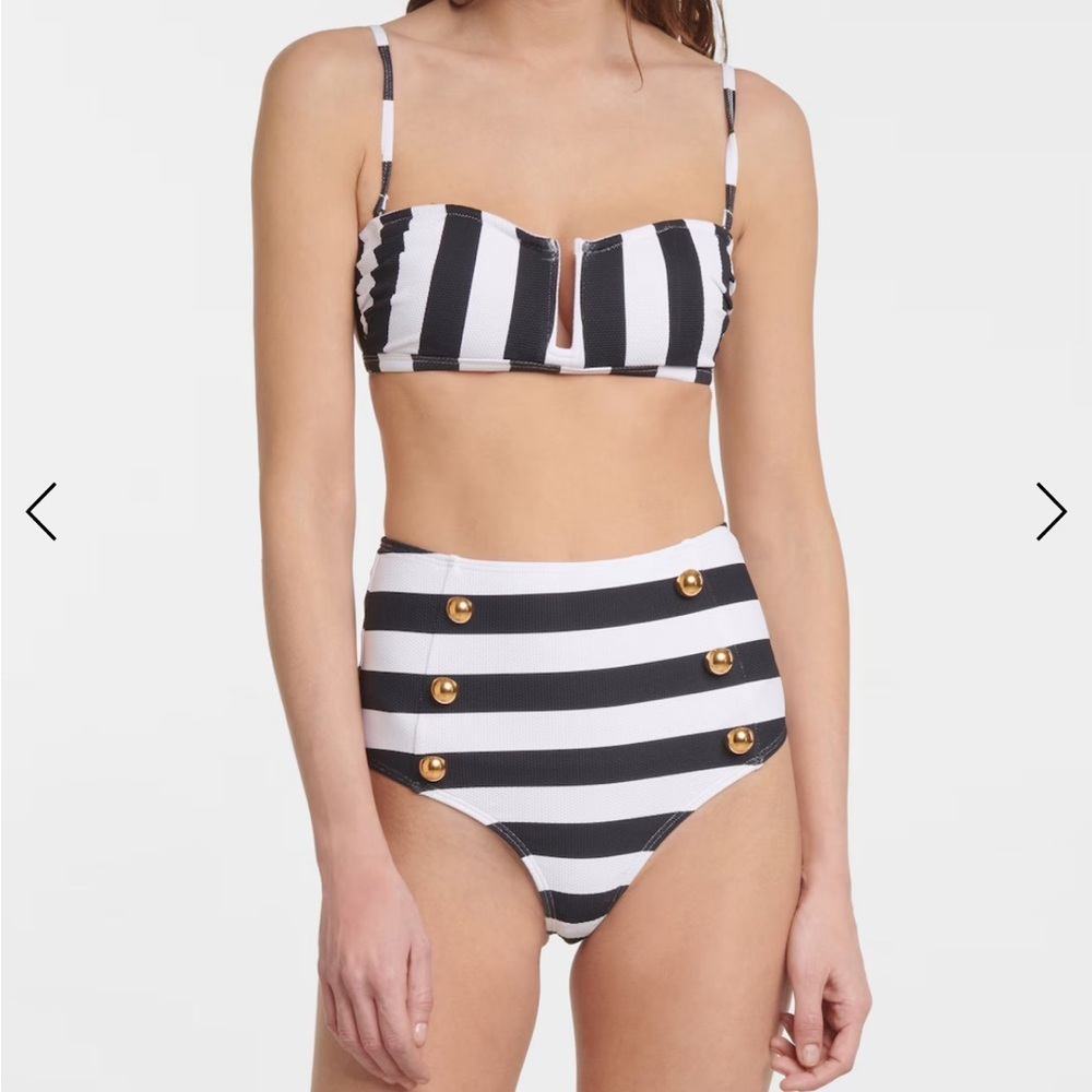 Alexandra Miro ally high rise bottoms size Large White navy striped gold buttons
